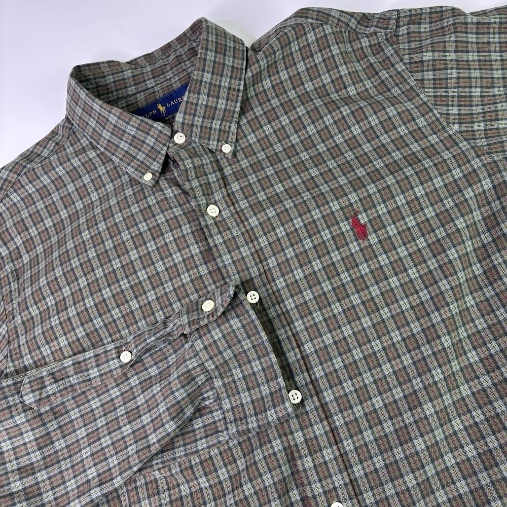 Polo Ralph Lauren Mens XL Classic Fit  Button Down Shirt Olive Brown Long Sleeve